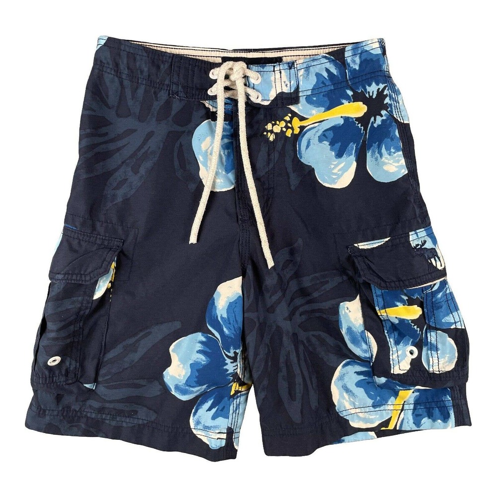 Abercrombie Mens Sz Small Swimming Trunks Front Tie Cargo Floral Blue White